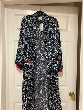 Designer MISA Navy and White Floral Open-Front Duster